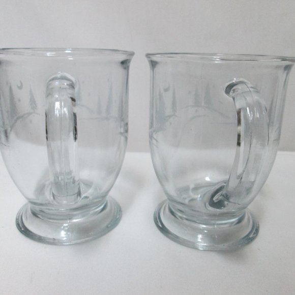 Anchor Hocking  Clear Glass Pedestal Mugs Set 2 reindeer trees Christmas Holiday - Picture 7 of 10